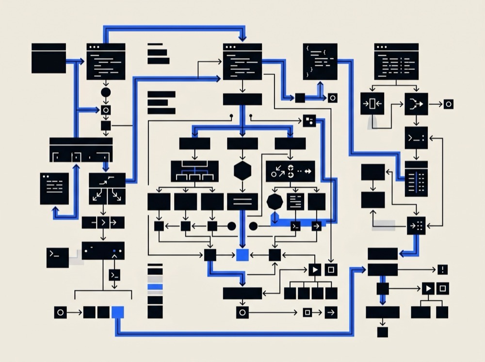 Editorial illustration — custom software architecture